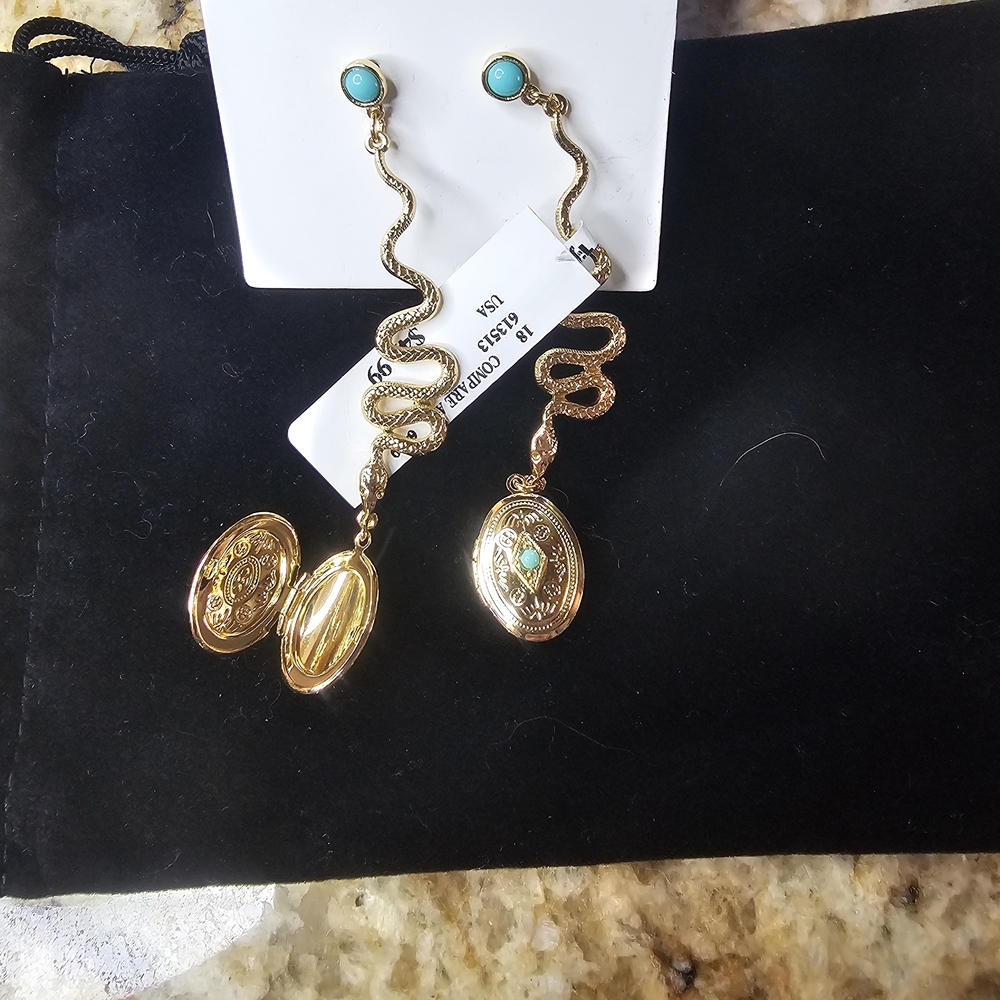 Ben-Amun Gold Serpent Earrings with Turquoise Accents - Picture 3 of 4